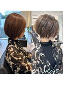 30代、40代/丸みくびれショートボブ×白髪染めハイライト/大宮