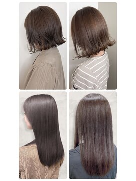 美容室フルール 外ハネくびれミディ/イヤリングカラー/ミルクティーベージュ