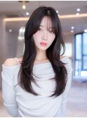 チョコグレージュ/20代30代大人かわいい/ミディアムレイヤー