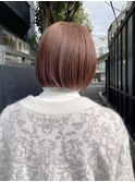 ピンクベージュ/ハイトーン/ダブルカラー/ケアブリーチ/ボブ