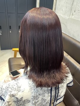 ピンクブラウンカラー/ブリーチなしダブルカラー/レイヤーボブ