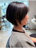 ひし形ショートボブ×艶ブラウンでエレガント小顔ヘア/髪質改善