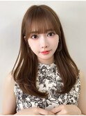 小顔前髪ぱっつん顔まわりサイドバングレイヤーカットロングヘア