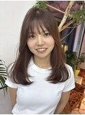 【R】透明感カラー.ブリーチなし.暖色ベージュ.レイヤーカット