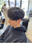 ハーフアップバング×スパイラルパーマ