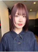 レイヤー ボブ カシスレッド 顔周りカット 前髪 透明感カラー