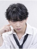 シースルーフェザーパーマラウンドマッシュフェザーショート