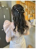 冬◎編み込みハーフアップ結婚式大人女子