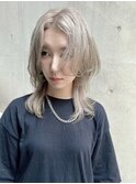 ミディアムボブウルフマッシュ×プラチナグレージュ/.eer南船場