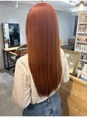 ブリーチハイトーンカラーオレンジ＊ストレートロングヘア