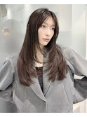グレージュブラウン/ミディアムレイヤー/韓国巻き/顔周りカット