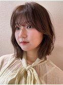 透明感ブラウン ゆるめカール x ボブ(20代向け) カット