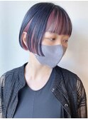 【morio原宿】ミニボブ　インナーカラーピンク　ネイビーカラー