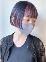 【morio原宿】ミニボブ　インナーカラーピンク　ネイビーカラー