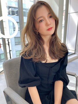 ノク 渋谷(nok) ひし形センターパート_オリーブベージュレイヤーカット