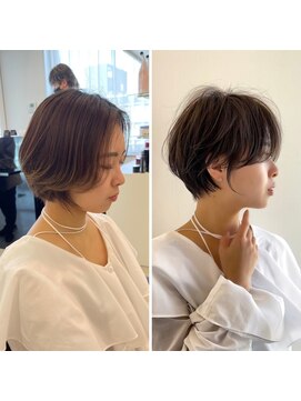 イヴォークトーキョーオーサカ(EVOKE TOKYO osaka) ショート小顔 簡単 耳かけ おしゃれ  アッシュ グレージュカラー