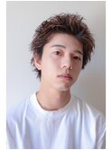 アップバング短髪パーマツーブロック束感モテる黒髪