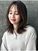 ◯ぱっつん前髪流し前髪鎖骨ミディアムボブ耳かけボブパーマ小顔