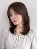 ミディアム/レイヤーカット/顔周りカット/透明感カラー