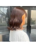 インナーカラー/オレンジカラー/ペールオレンジ/ミディアムヘア