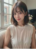 ◎前髪パーマ レイヤーロング 黒髪 グレーベージュ 小顔