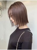 切りっぱなしボブ長め外ハネボブ艶暗髪シースルーバング