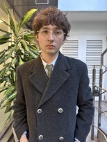 メンズ外国人風癖毛ニュアンスパーマショートブラウン