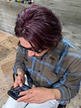 ヲタク(wotaku.) メンズハイトーンハイライトカラー暖色カラーセンター分けメンズ