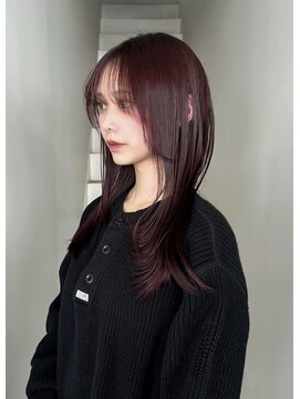 サイ(sai) xカット/ホワイトグレージュ/レイヤーカット/チェリーブラウン