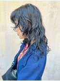 デザインカラーレイヤーカットウェットヘア夏オリーブベージュ