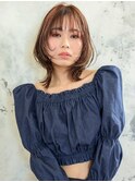 ピンクベージュ×ブラウン×ミディアムウルフ
