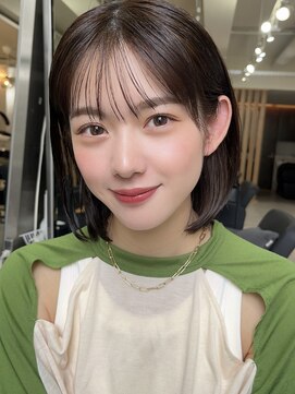 メゾンアクア 表参道(Maison ACQUA) 切りっぱなしボブチェリーブラウンミニウルフ前髪縮毛矯正表参道