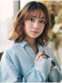 ハイライトカラー抜け感ウェーブパーマエアリーミディアムtk1