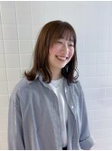 外ハネミディ×ベージュブラウンカラー