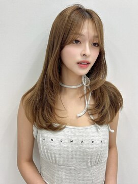 ユーフォリア 銀座本店(Euphoria) ロングレイヤー 斜めバンググレージュカラーデザインカラー