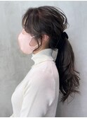 オリーブポニーテール_斜めバンググレージュカラー_ba444101