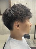 メンズ/アップバング/ツーブロックマッシュ/束感ショート波巻き