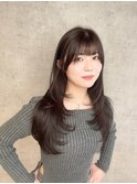 前髪あり/イメチェンハイレイヤー/小顔/ネビージュ/黒髪髪質改善