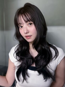 顔周りレイヤーロング韓国ヘアおくれ毛_F30991