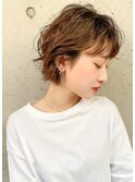 伸ばしかけ大人ショートベージュアンニュイパーマラフウェーブ