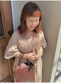 ピンクオレンジで秋カラー　ブリーチなし/落合