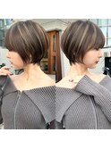 ショートボブ髪型20代30代前髪あり前髪なし面長丸顔【荒牧】AY