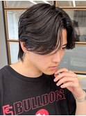 毛流れハンサムショートセンターパートメンズ黒髪爽やか