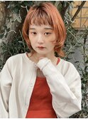花田/切りっぱなしボブ/美髪/ピンクブラウン/オレンジ/下北沢