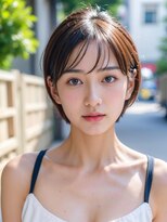 ムウ 難波(MOU)&nbsp;ショートワイドバングホワイトブロンド外はねボブ20代30代40代