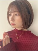 韓国風/透明感カラー/オリーブアッシュ/ぱっつん前髪/小顔カット