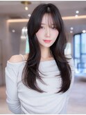 チョコグレージュ/20代30代大人かわいい/ミディアムレイヤー