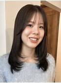 ミディアム レイヤーカット ラベンダーブラウン 艶髪 髪質改善