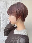 【東 純平】丸みショートボブ+ラズベリーベージュ