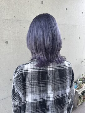 アチーブ ヘア デザイン(achieve hair design) ブリーチダブルカラーハイトーンラベンダー外ハネ小顔ミディ
